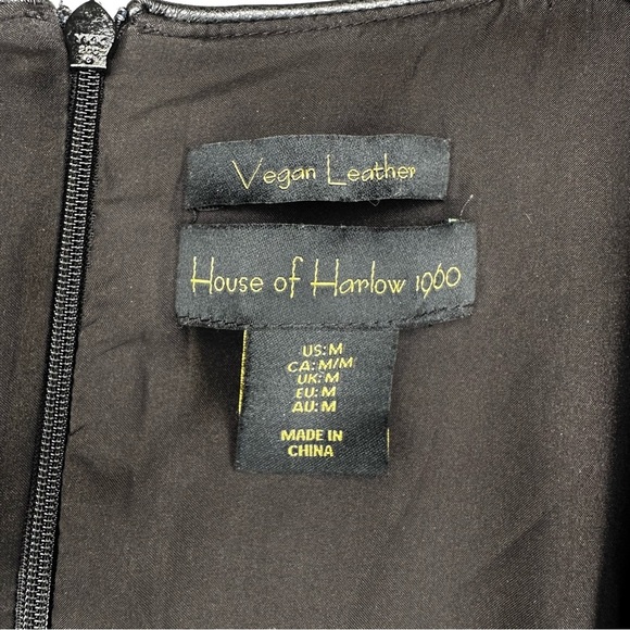 House of Harlow Sexy Vegan Leather Elegant Black Wrap Party Dress Size Medium - Picture 4 of 9